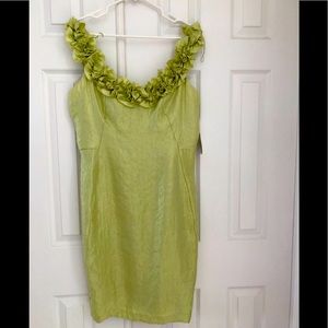 MaggieL Ruffle neck dress celery green